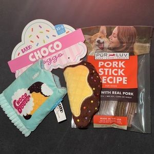 SMALL DOG BUNDLE - Choco taco doggo toys + pur love pork sticks